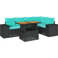 vidaXL 6-delige Loungeset met kussens poly rattan zwart