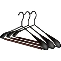 Snq IJzeren Kledinghangers Met Schouderverbreding En Ronde Houten Staaf - 3 Stuks - Multifunctioneel - Zwart - Afmeting 42.7x20.5 cm