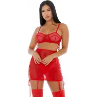 Erotic Treasure Forplay - Put O-ring On It Lingerie Skirt Set - Rood