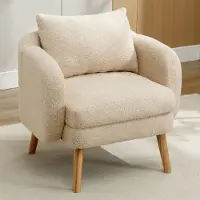 Sweiko Moderne eenvoudige teddy fluwelen fauteuil met kussen, extra dikke kussen fauteuil, enkele sofa fauteuil, gewatteerde fauteuil, vrijetijdsstoel, massief houten beenstoel