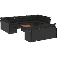 vidaXL 14-delige Loungeset met kussens poly rattan zwart