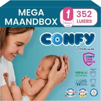 Confy Premium - Luiers Maat 1 (2-5kg) - 352 Luiers - Mega MaandBox