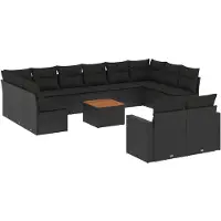 vidaXL 13-delige tuinmeubelset met kussens, zwart, polyrotan
