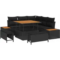 vidaXL Tuinset met 8 zitplaatsen, zwart, van polyrotan