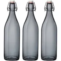Bormioli Rocco waterfles met beugeldop - 6x stuks - grijs transparant - 1000 ml - Giara home deco fles - weckflessen