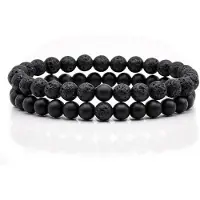 Memphis Heren Kralen Armband Lavasteen en Matte Agaat Zwart