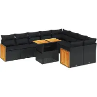 vidaXL 10-delige Loungeset met kussens poly rattan zwart