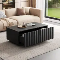 STILVORA Salontafel - Golfpatroon Met 2 Lades - Opbergruimte Voor Woonkamer - MDF En Spaanplaat - 100x50x40 cm - Zwart