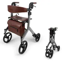 Parvum Vesta Rollator - Lichtgewicht Design Rollator (6,3kg) - Incl. stokhouder, tas & rugleuning - Zilver