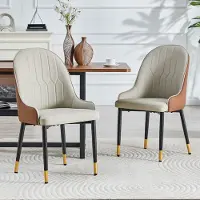 MODFU - Eetkamerstoelen Set Van 2 - Bliksemvormige Rugleuning - Modern - Metaal - Warmgrijs En Bruin