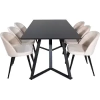 Ebuy24 MarinaBLBL eethoek eetkamertafel zwart en 6 Velvet eetkamerstal velours beige, zwart.