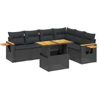 vidaXL 7-delige Loungeset met kussens poly rattan zwart