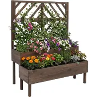 Relaxdays bloembak met spaliervorm, afmetingen: 135x109x62 cm, hout, 2 plantenbakken en privacy scherm, verhoogd plantenbed voor de tuin, donkerbruin