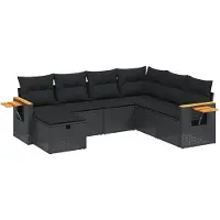 vidaXL 7-delige tuinmeubelset met kussens, zwart, polyrotan