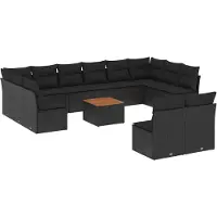 vidaXL 13-delige Loungeset met kussens poly rattan zwart