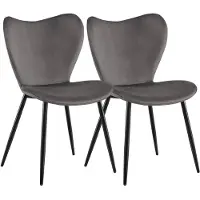 CLP Set van 2 Eetkamerstoelen Maika - Zwart Metalen Frame - tot 150 kg - Fluweel/donkergrijs