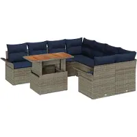 vidaXL Tuinbank Set 9 st Grijs en Marineblauw poly rattan