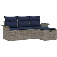 vidaXL Tuinbank Set 4 st Grijs en Marineblauw poly rattan