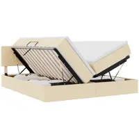 vidaXL LED-bed met matras, crème kleur, 200 x 200 cm, met stoffen bekleding
