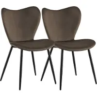 CLP Set van 2 Eetkamerstoelen Maika - Zwart Metalen Frame - tot 150 kg - Fluweel/bruin