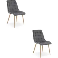 Leobert Chaise - - Tweedelig - Donkergrijze fluweelstof / Eikenhouten poten - Set van 2
