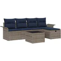 vidaXL Tuinbank Set 6 st Grijs en Marineblauw poly rattan