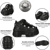 New rock M-OVERZ106B-C1 Metallic Chunky Zwarte Leren Gothic Enkellaarsjes
