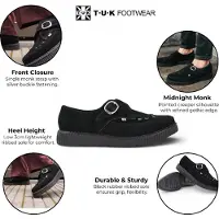 T.U.K TUK Pointed Creeper Black Suede Monk Buckle Platform Shoes - A8139