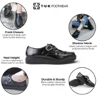T.U.K TUK Pointed Creeper Black Leather Monk Buckle Platform Shoes - A8520