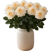 Mica Decorations Kunstbloemen Roos Amore - 10x - 66 cm - creme wit - zijdebloemen - boeket - rozen