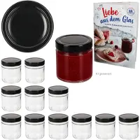 MamboCat 12-delige set jampot / hoge randpot 212 ml Deep TO70 zwarte deksel inclusief receptenboekje