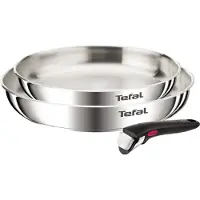 Tefal Ingenio Emotion L8969345 – 3-delige pannenset – Inox braadpannen 24/28 cm – Afneembare handgreep – Stapelbaar – Inductiegeschikt – Ovenbestendig – Zonder coating