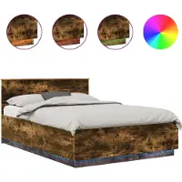 vidaXL Bedframe met hoofdeinde Rook Eiken 140 x 200 cm Bewerkt hout