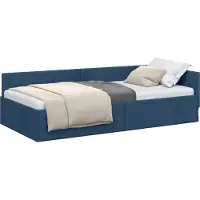 vidaXL Hoek Bed Frame met hoofdeinde Blauw 90 cm x 190 cm Stof