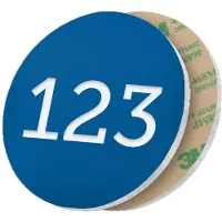 Combicraft ronde nummerplaatjes van acrylaat blauw 25 mm met tape - 1 t/m 50
