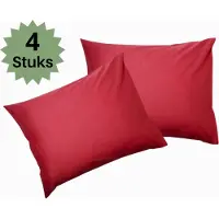 Droomtextiel Hotelkwaliteit Kussenslopen - Rood - Set van 4 Stuks 60x70cm - 100% Hoogwaardige Katoen