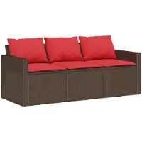vidaXL Tuinbank 3-zits met kussens poly rattan bruin
