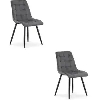 OSKAR Set van 2 eetkamerstoelen SPLIT – Fluweel donkergrijs – Zwarte metalen poten – Modern design