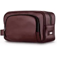 Solier SK04 - Leren Toilettas Heren - Echt Leer - Compact Formaat - Reizen - Bordo
