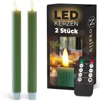 Novaliv LED-kaarsen met timer groen 2-pack voor binnen met 6-uurs timer - ECHTE WAS geribbeld 23 cm hoogte voor kaarsen 2,2 cm diameter 2 AAA-batterijen vereist LED-kaarsen flikkerende vlam bewegende vlam