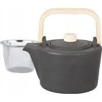 King Hoff Gietijzeren Theepot met Filter - 1,3 Liter, Zwart, Houten Handvat en Dekselknop, Hoogwaardig RVS Filter, Traditioneel Design