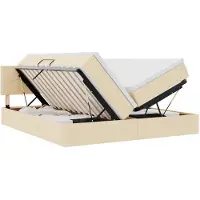 vidaXL LED-bed met matras, crème kleur, 200 x 200 cm, met stoffen bekleding