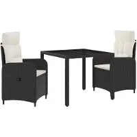 vidaXL Buiten Eettafel Set 3 st Zwart en Crème Wit poly rattan