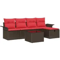 vidaXL Tuinbank Set 6 st Bruin en Rood poly rattan