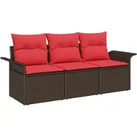 vidaXL Bankstel 3 st 3-Aantal zitplaatsen Bruin en Rood poly rattan
