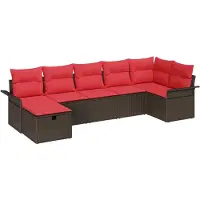 vidaXL Tuinbank Set 7 st Bruin en Rood poly rattan