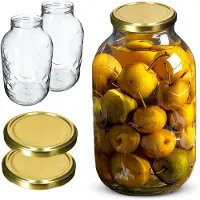 Kadax Glazen Pot 5L voor het inmaken van honing, komkommers en ander fruit met groot patroon, 5000ml, 2 stuks.