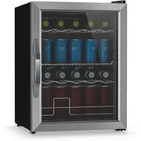 Klarstein drankkoelkast met glazen deur - 60 liter mini-drankkoelkast, ledverlichting, 0-13 °C, 3 uitneembare planken, dubbel glas, onderbouw-drankkoelkast