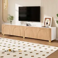 STILVORA Tv-Meubel - 4 Deuren Met Boogreliëf - Veel Opbergruimte Voor Woonkamer - MDF En Spaanplaat - 180x35x40 Cm - Natuurlijk;Wit