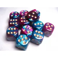 Chessex Gemini Paars-Taling/goud D6 16mm Dobbelsteen Set (12 stuks)